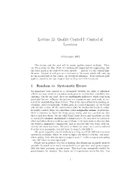 Quality Control I: Control of Location