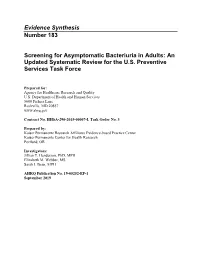 Screening for Asymptomatic Bacteriuria in Adults: an Updated Systematic Review for the U.S