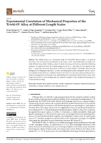 Experimental Correlation of Mechanical Properties of the Ti-6Al-4V Alloy at Different Length Scales