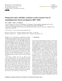 Integrated Radar and Lidar Analysis Reveals Extensive Loss of Remaining Intact Forest on Sumatra 2007–2010