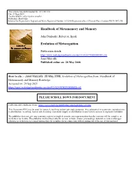 Handbook of Metamemory and Memory Evolution of Metacognition