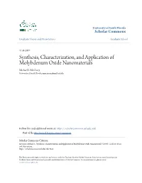 Synthesis, Characterization, and Application of Molybdenum Oxide Nanomaterials Michael S