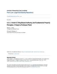 UCC Article 9, Filing-Based Authority, and Fundamental Property Principles