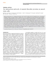 An Interaction Network of Mental Disorder Proteins in Neural Stem Cells