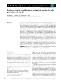 Database of Cattle Candidate Genes and Genetic Markers for Milk Production and Mastitis