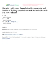 Hepatic Lipidomics Reveals the Homeostasis and Profile Of