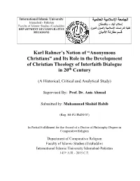 Karl Rahner's Notion of “Anonymous Christians”