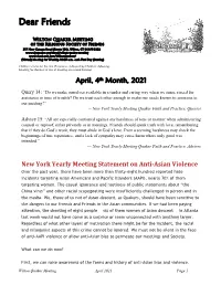 New York Yearly Meeting Statement On