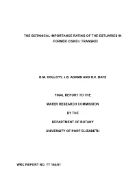 The Botanical Importance Rating of the Estuaries in Former Ciskei / Transkei