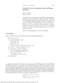 Predicative Possessives, Relational Nouns, and Floating Quantifiers