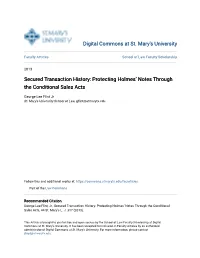 Protecting Holmes' Notes Through the Conditional Sales Acts