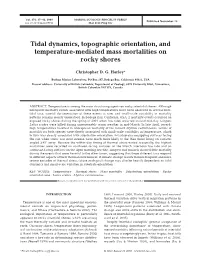 Tidal Dynamics, Topographic Orientation, and Temperature-Mediated Mass Mortalities on Rocky Shores