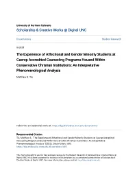 The Experience of Affectional and Gender Minority Students at Cacrep Accredited Counseling Programs Housed Within Conservative C