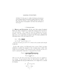 GAMMA FUNCTION 1. 1.1. History and Motivation. in the Early 16Th