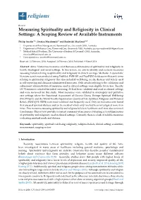 Measuring Spirituality and Religiosity in Clinical Settings: a Scoping Review of Available Instruments