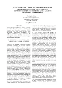 Navigating the Landscape of Computer Aided Algorithmic Composition Systems: a Definition, Seven Descriptors, and a Lexicon of Systems and Research