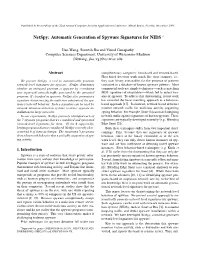 Netspy: Automatic Generation of Spyware Signatures for NIDS ∗