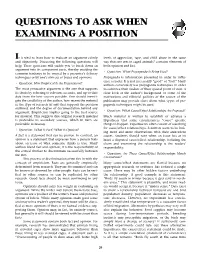Questions to Ask When Examining a Position