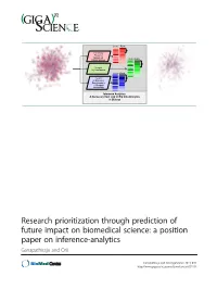 Research Prioritization Through Prediction of Future Impact on Biomedical Science: a Position Paper on Inference-Analytics Ganapathiraju and Orii
