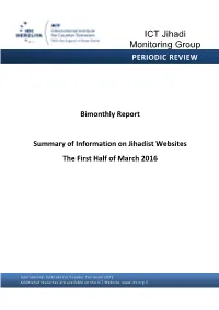 Summary of Information on Jihadist Websites the First Half of March 2016