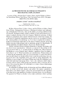 David Sloan Wilson's Multilevel Explanation