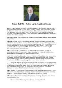 Extended CV – Rabbi Lord Jonathan Sacks