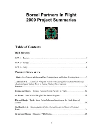 Boreal Partners in Flight 2009 Project Summaries