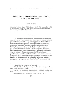 Equity Will Not Enjoin a Libel”: Well, Actually, Yes, It Will