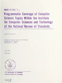 Programmatic Coverage of Computer Science Topics Within the Institute for Computer Sciences and Technology of the National Bureau of Standards