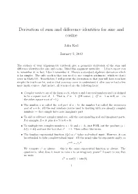 Derivation of Sum and Difference Identities for Sine and Cosine