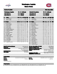 Washington Capitals Game Notes