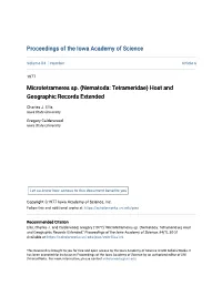 Microtetrameres Sp. (Nematoda: Tetrameridae) Host and Geographic Records Extended