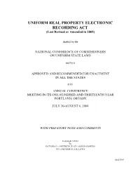 UNIFORM REAL PROPERTY ELECTRONIC RECORDING ACT (Last Revised Or Amended in 2005)