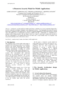 A Biometric Security Model for Mobile Applications