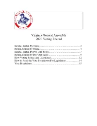 Virginia General Assembly 2020 Voting Record