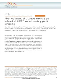 Aberrant Splicing of U12-Type Introns Is the Hallmark of ZRSR2 Mutant Myelodysplastic Syndrome
