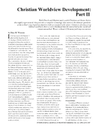 Christian Worldview Development: Part II