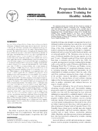 Progression Models in Resistance Training for Healthy Adults POSITION STAND