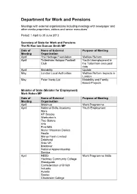 Department for Work and Pensions: Meetings with External