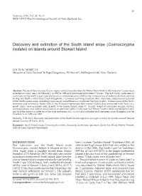 Discovery and Extinction of the South Island Snipe (Coenocorypha Iredalei) on Islands Around Stewart Island
