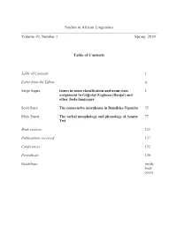 Studies in African Linguistics Volume 39, Number 1 Spring 2010 Table Of