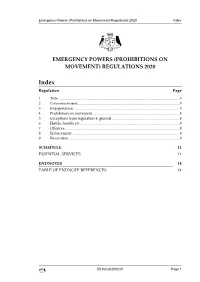 Emergency Powers (Prohibitions on Movement) Regulations 2020 Index