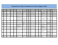 Estimated List of Titles Translated from French to English in 2015