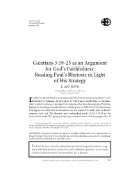 Galatians 3:19-25 As an Argument for God's Faithfulness: Reading Paul's Rhetoric in Light of His Strategy