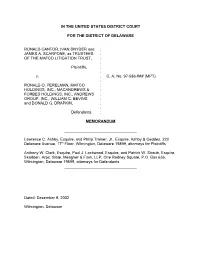 JAMES A. SCARPONE, As TRUSTEES : of the MAFCO LITIGATION TRUST, : : Plaintiffs, : : V