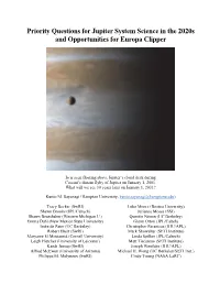 Priority Questions for Jupiter System Science in the 2020S and Opportunities for Europa Clipper