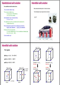 Substitutional Solid Solution Interstitial Solid Solution for Substitutional Solid Solution to Form: Atoms Enters Intersitital Positions in the Host Structure