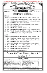 Bruce Molsky, Friday March 1 See Page 4 Table of Contents Events at a Glance