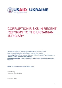 Corruption Risks in Recent Reforms to the Ukrainian