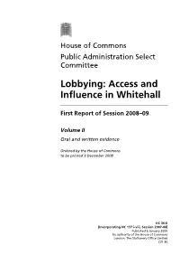 Lobbying: Access and Influence in Whitehall